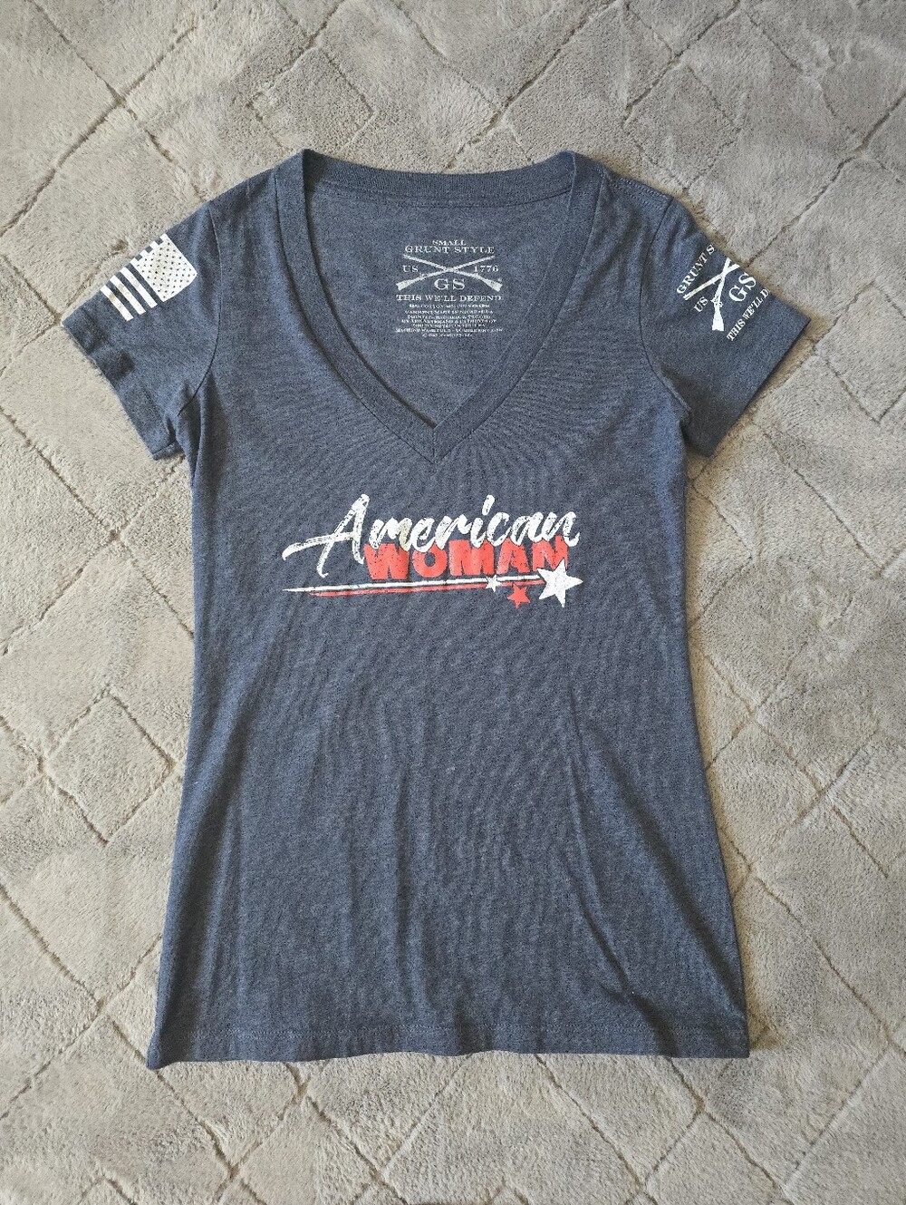Grunt Style Navy Grey V-Neck 'American Woman' Graphic Tee